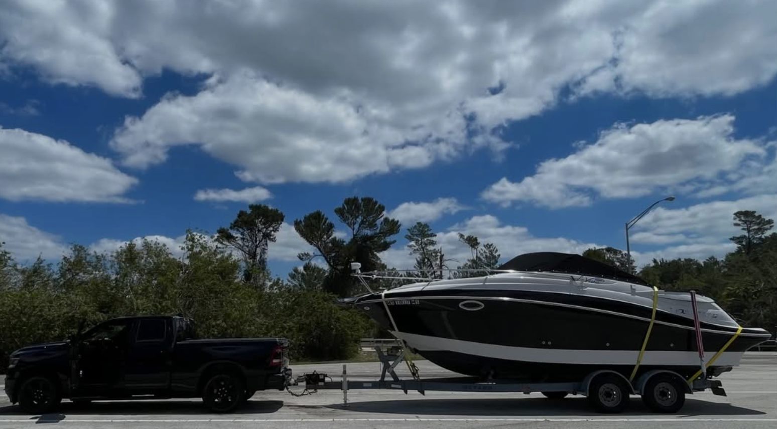 Boat on dual axle trailer